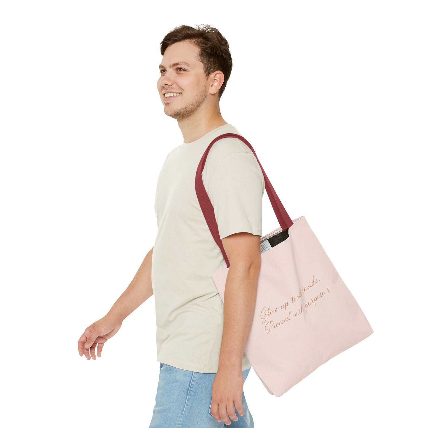 "Glow Up Tools Inside. Proceed with Purpose". Tote Bag