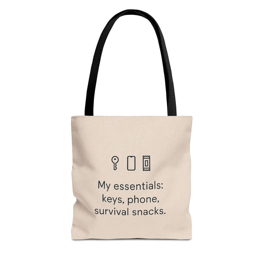 My Essentials: Keys, Phone, Survival Snacks Tote Bag. Eco-Friendly Shopping, Gifts for Her, Stylish Carryall