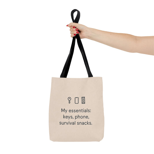 My Essentials: Keys, Phone, Survival Snacks Tote Bag. Eco-Friendly Shopping, Gifts for Her, Stylish Carryall